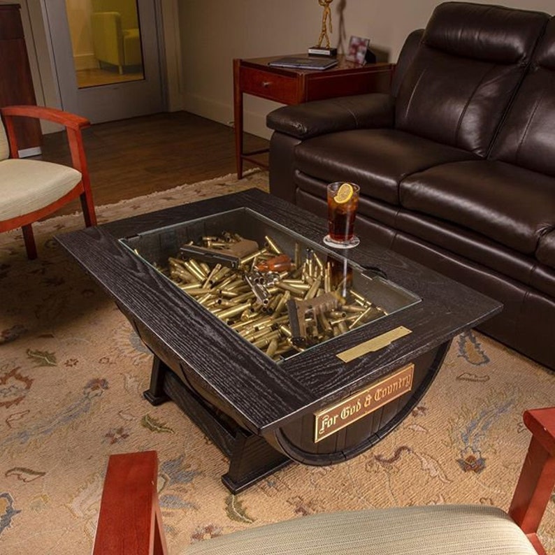 Whiskey Barrel Coffee Table with Bottle storage image 7