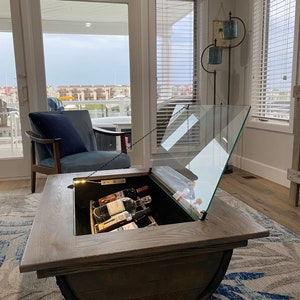 Whiskey Barrel Coffee Table with Bottle storage image 10