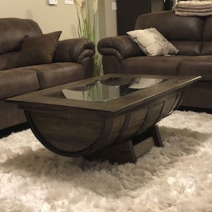 Whiskey Barrel Coffee Table with Bottle storage image 5