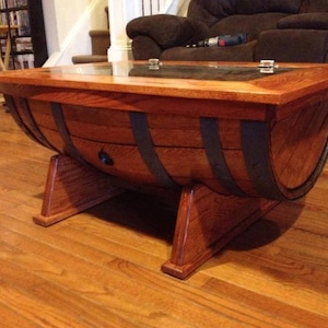 Whiskey Barrel Coffee Table with Bottle storage image 3