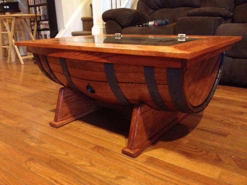 Whiskey Barrel Coffee Table with Bottle storage image 3