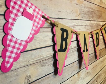 Baby banner, gingham baby banner, baby q banner, baby q party, baby q theme, baby shower banner, baby décor, baby q, baby bottle banner