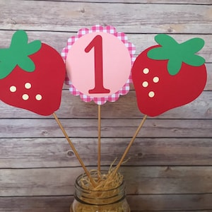 strawberry centerpieces, strawberry toppers, strawberry birthday, strawberry decor, strawberry shortcake, fruit centerpieces, fruit toppers