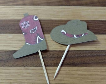 Bandana Boot & Hat Cupcake Toppers, western toppers, boot toppers, cowboy hat toppers, hat toppers, rustic toppers, rustic wedding, cowboy