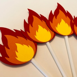 Flame cupcake toppers, flame toppers, fire toppers, firefighter toppers, firetruck toppers, firefighter banner, camp toppers, fire
