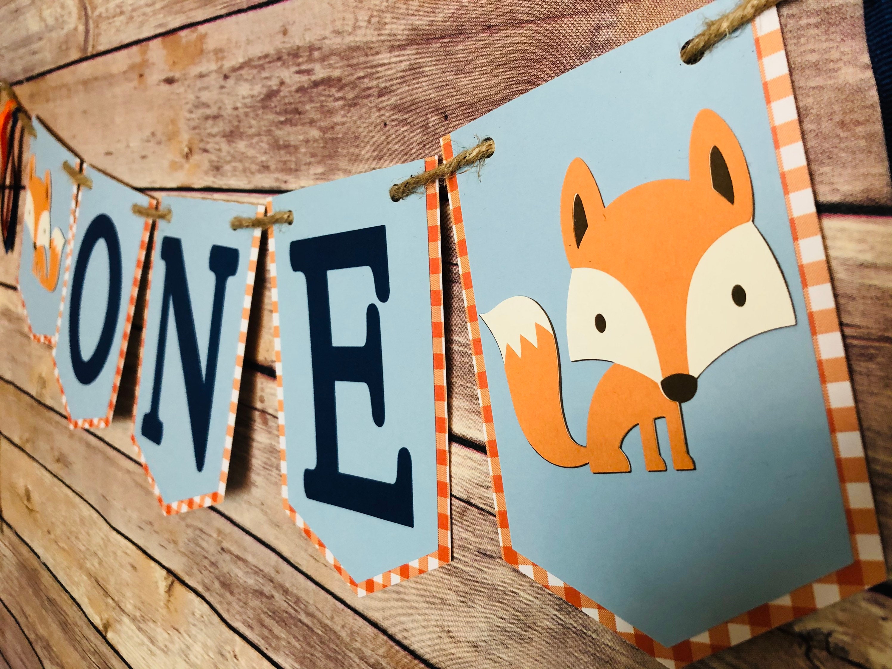 Gingham Fox Banner, Fox Banner, Fox High Chair Banner, Woodland Banner ...