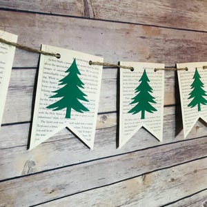 Vintage book page banner, book page banner, tree banner, vintage tree banner, christmas banner, mantel banner, christmas decor, book page