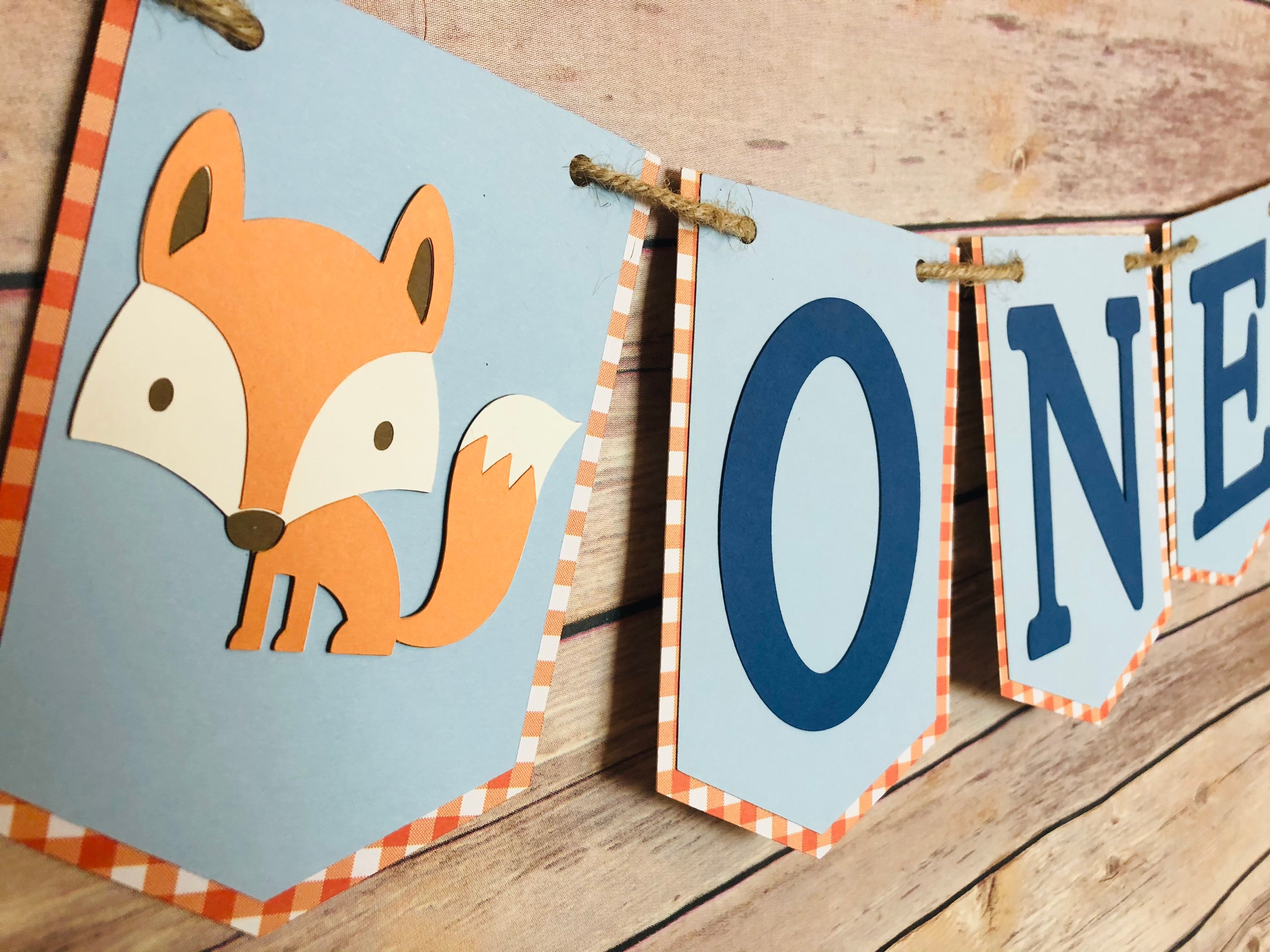 Gingham Fox Banner, Fox Banner, Fox High Chair Banner, Woodland Banner ...