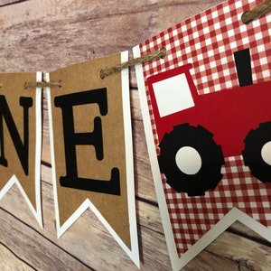 Red gingham Tractor High Chair Banner, Red tractor banner, tractor banner, tractor party, tractor birthday, tractor decor, gingham banner