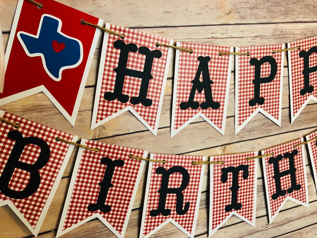 texas-gingham-happy-birthday-banner-texas-banner-texas-happy-etsy