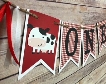 Gingham Cow High Chair Banner, gingham banner, cow decor, barnyard banner, barnyard party, cow banner, rustic banner, farm banner