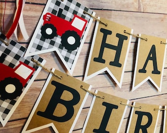 Red tractor banner, tractor banner, red tractor party, barnyard banner, red tractor birthday, tractor birthday, tractor birthday party