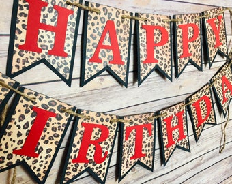 leopard banner, cheetah banner, leopard happy birthday banner, happy birthday banner, leopard decor, leopard party, leopard birthday