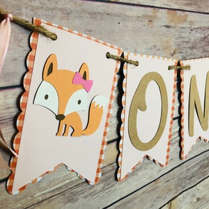 Gingham girl fox high chair banner, girl fox banner, girl fox high chair banner, fox banner, fox high chair banner, woodland banner, fox