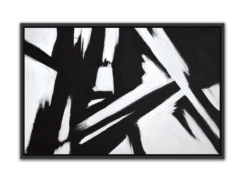 Abstract Black and White Painting Modern Living Room Wall Art Etsy