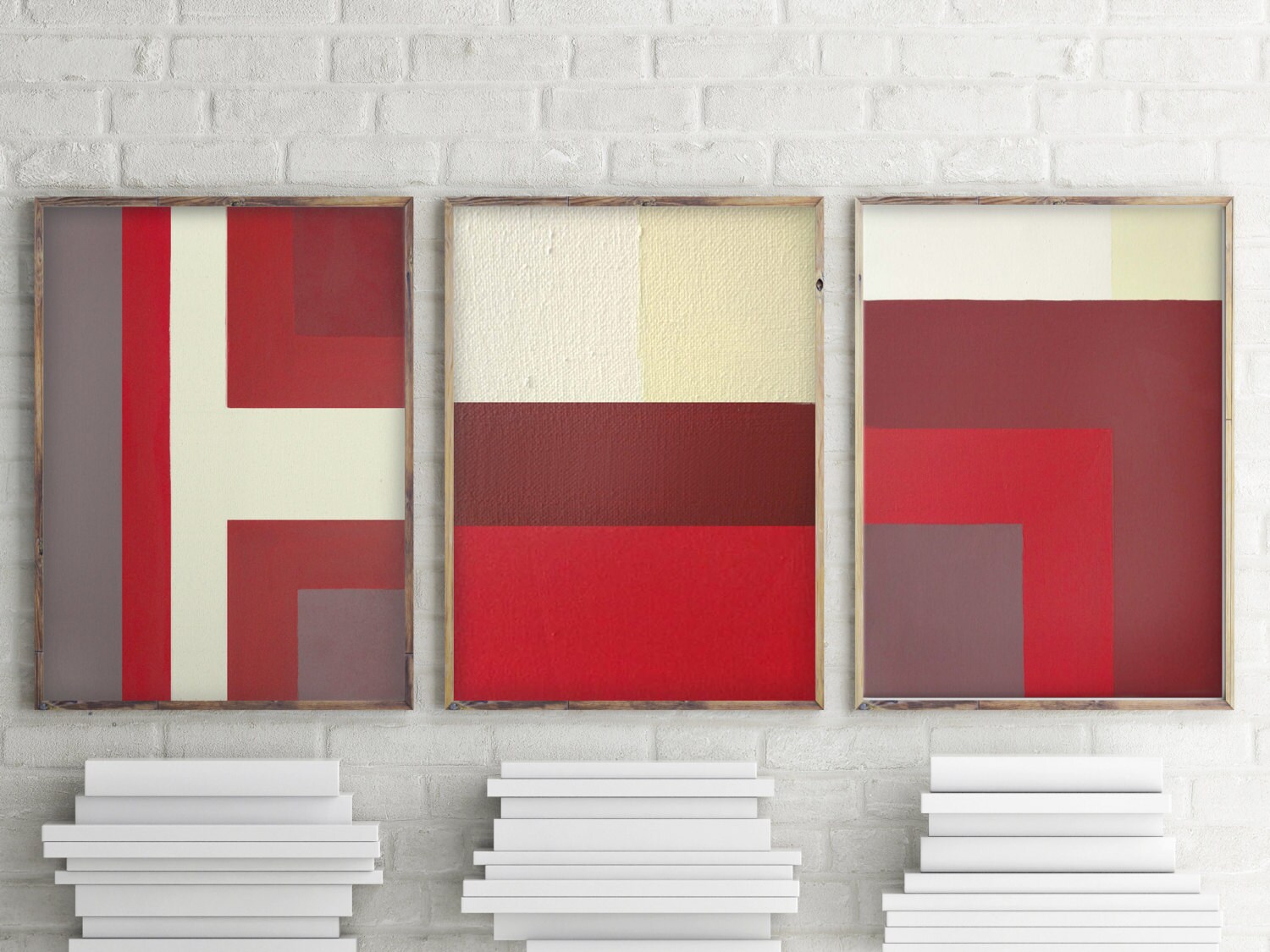 Red Mid Century Modern Color Block Abstract Painting Bedroom Livingroom Art Dining Room Wall Decor Contemporary