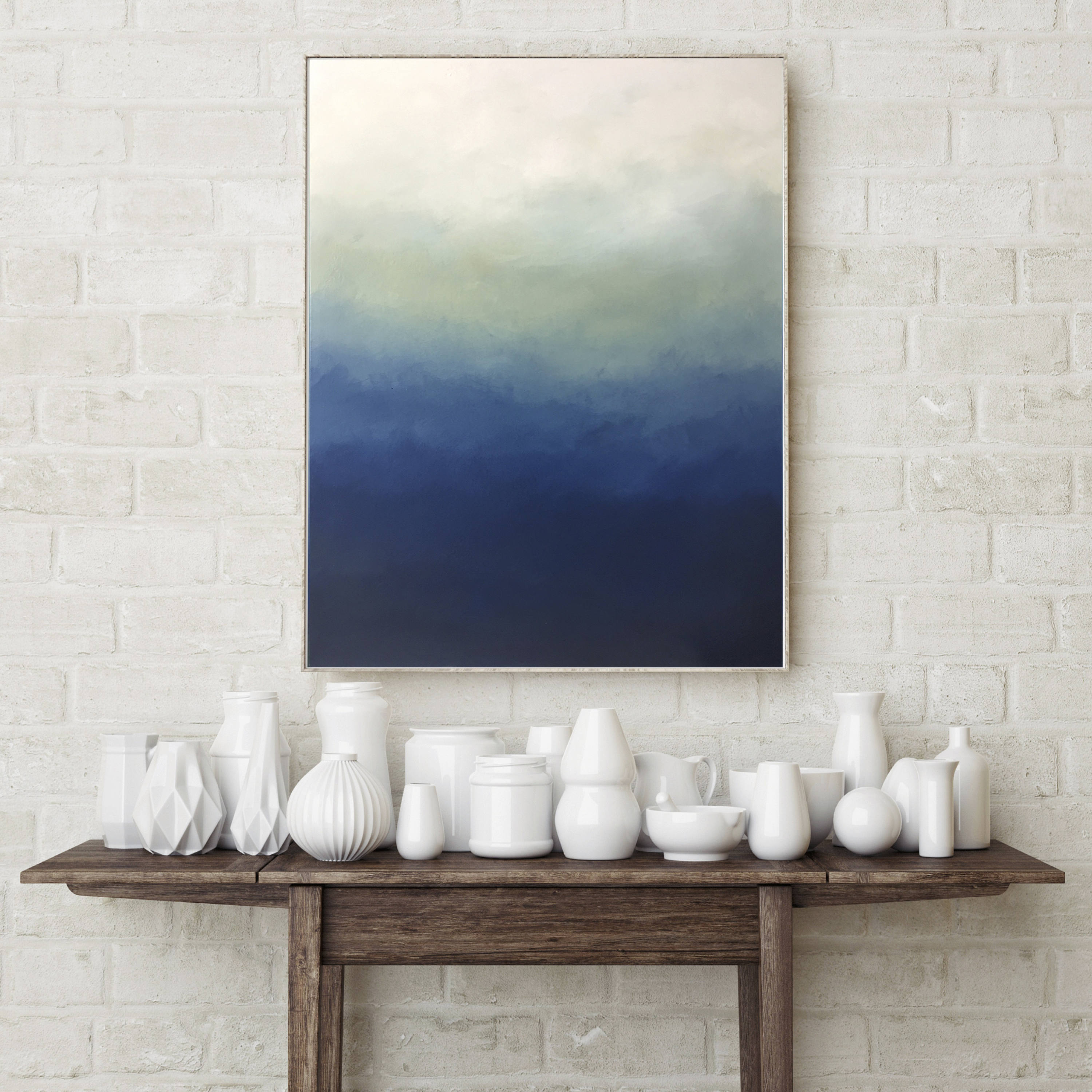 Blue Ombre Modern Abstract Painting Bedroom Wall Decor Living Room Wall