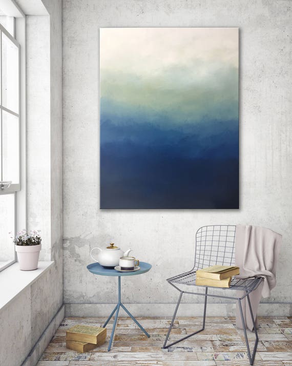 Blue Ombre Modern Abstract Painting Bedroom Wall Decor Living Room Wall Decor Art Gift