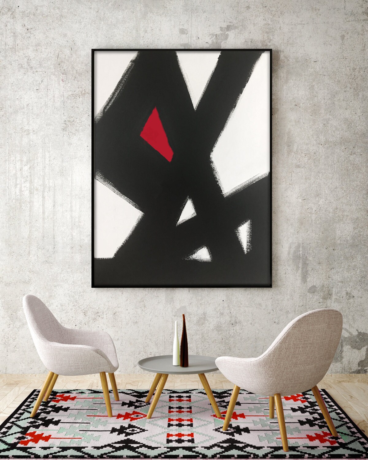 Abstract Black White Slash No 2 Red Modern Living Room