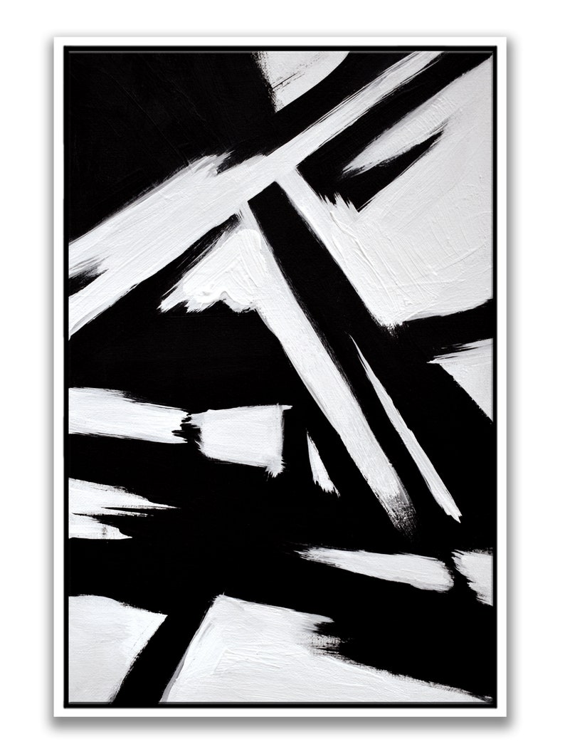 Abstract Black and White Painting Modern Living Room Wall Art Etsy