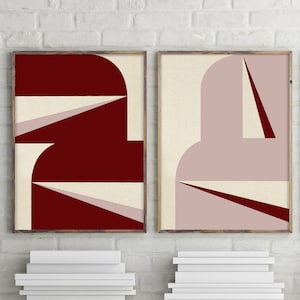 Abstract Burgundy Blush, Set of 2, midcentury Modern, Abstract, Original Art, Contemporary Painting