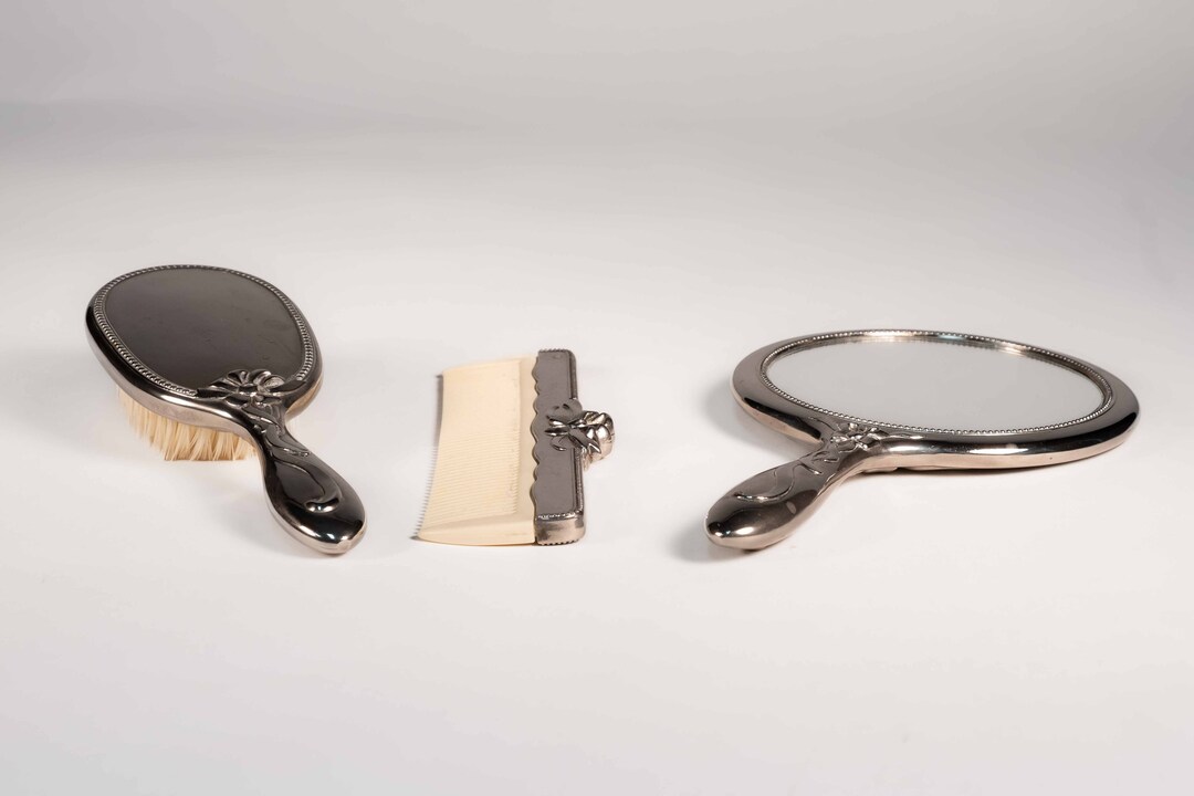 Vintage Silver Plated Mirror Brush and Comb Set, for Vanity Dresser Etsy