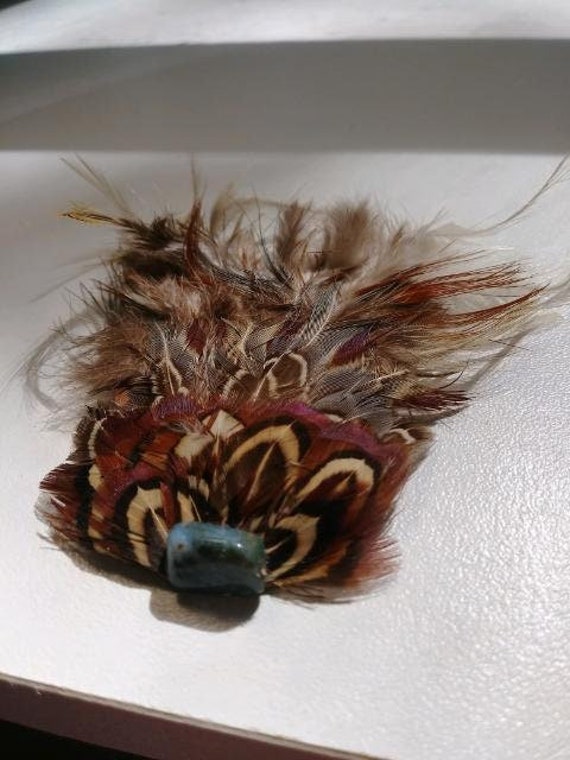 Vintage 1950's Feather Hair Clip with Turquoise St