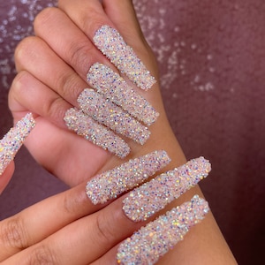 Diamond Bar | Glossy Press-On Jelly Nails| All Lengths| High-Quality & Reusable| Custom Design| Trendy | Affordable
