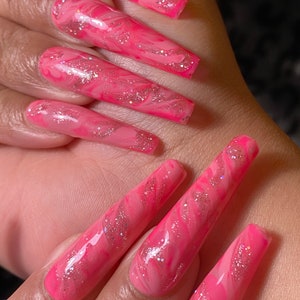 Think Pink | Glossy Press-Ons | Durable | All Lengths| High-Quality | Reusable| Custom Design| Trendy & Affordable Nail Art| Glam|