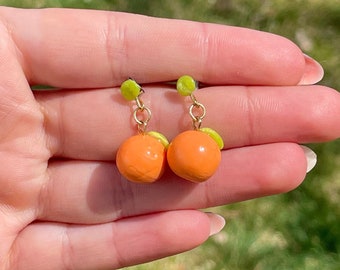 Orange Earrings - polymer clay -kawaii - fruit