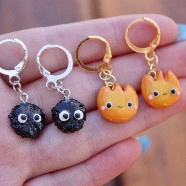Studio Ghibli Earrings-Huggie Earrings-Totoro Earrings-Soot Sprites-Calcifer-Anime