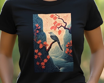 Japanskinspirerad abstrakt konst Scenisk bergsfågel Natur Unisex T-shirt, Sweatshirt