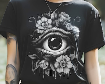 Gotisk ögonglob med blommig förtrollning - Blommig ögonglob unisex t-shirt