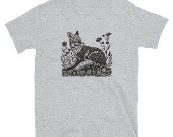 Vintage Folklore Fox Wildflower Forest Cottagecore Aesthetic Unisex T-Shirt
