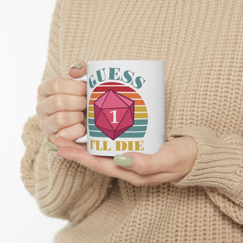 DnD-mugg, Gissa att jag kommer att dö rolig kaffemugg, Meme-mugg, Gamer-mugg, RPG-mugg, Dungeons and Dragons-mugg, D&D-mugg, D och D-present, D20-mugg bild 1