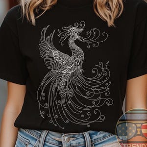 Chinese Phoenix, Fenghuang Line Art Gothic Goth Tee Short-Sleeve Unisex T-Shirt, Sweatshirt