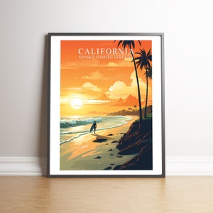 California Sunset Surfing Serenity Ocean Beach.  Surfer, Waves - Premium Matte Vertical Posters