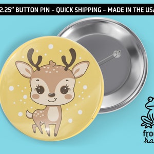 Deer Button Pin - Cute 2.25-Inch Deer Pin for Jackets, Bags & More, Unique Lapel Accessory