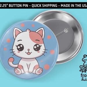 Cute Cat Button Pin - Adorable 2.25-inch Cat Pin for Cat Lovers, Fun & Whimsical Accessory, Great Gift Idea!