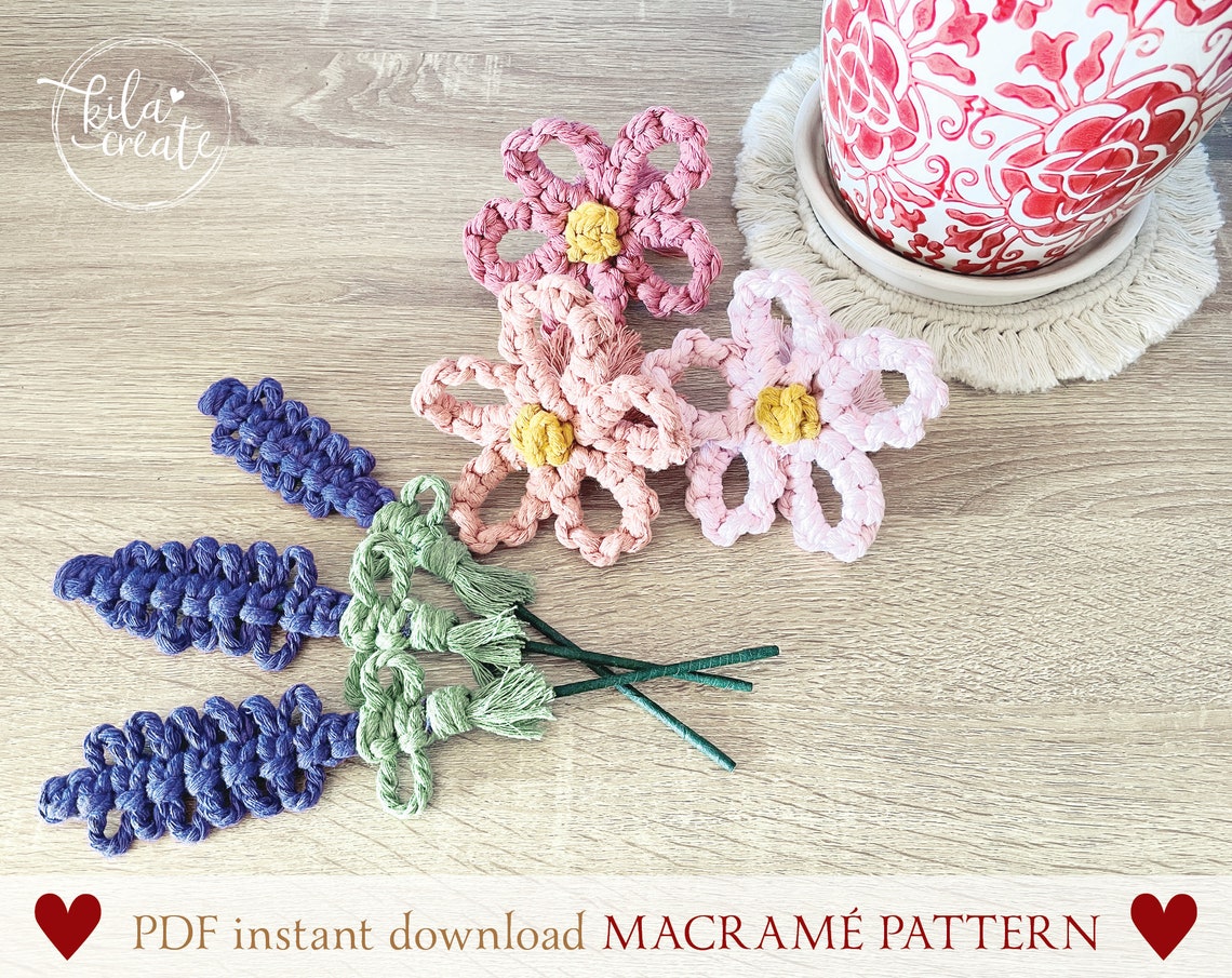 Macrame Flower Lavender PDF Pattern Tutorial Instant Download Free ...