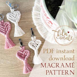 Macrame Heart Key Chain PDF Pattern Tutorial Instant Download | Free Macrame Knot Guide | Boho Keyring | Bag Charm | Valentine&#39;s Day Gift
