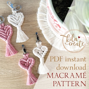 Macrame Heart Key Chain PDF Pattern Tutorial Instant Download | Free Macrame Knot Guide | Boho Keyring | Bag Charm | Valentine's Day Gift