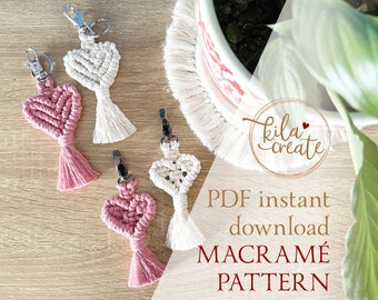 Macrame Heart Key Chain PDF Pattern Tutorial Instant Download | Free Macrame Knot Guide | Boho Keyring | Bag Charm | Valentine's Day Gift