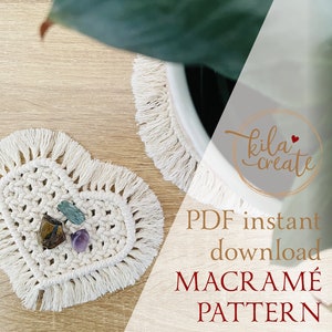 Macrame Heart Coaster PDF Pattern Tutorial Instant Download Free Macrame Knot Guide | Boho | Plant Trivet | Valentines Day Gift