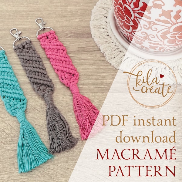 Macrame Key Chain PDF Pattern Tutorial Instant Download Free Macrame Knot Guide | Nerida Boho Keychain | Keyring | Bag Charm