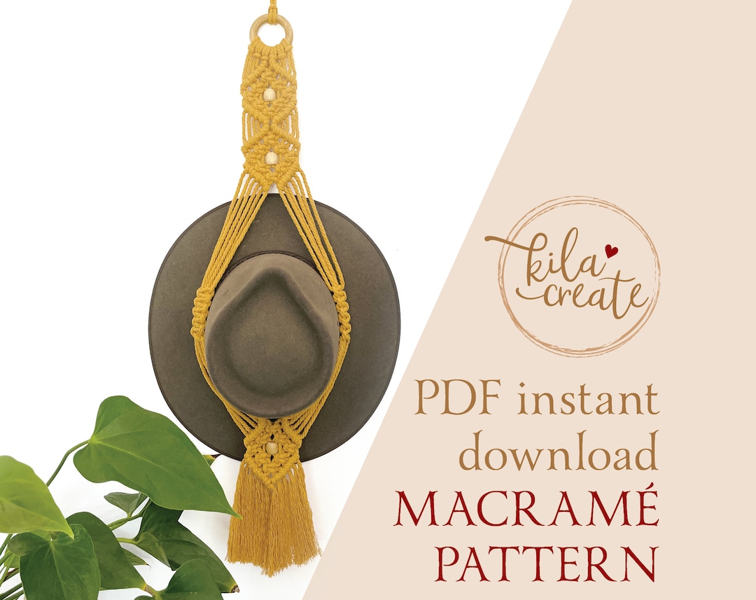 Macrame Cap Pattern Pdf Free Macrame Hat Hanger Wall Hanging PDF Pattern Tutorial Instant Download ...