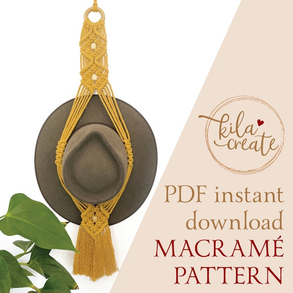 Support mural pour chapeaux en macramé - Tutoriel sur le modèle PDF à accrocher au mur - Guide des noeuds en macramé gratuit | Rangement pour chapeaux bohèmes Brumby