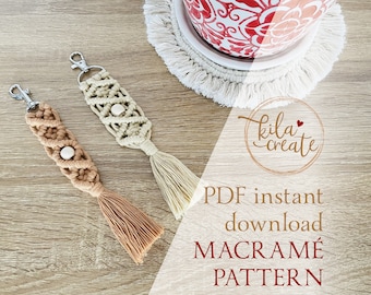 Macrame Key Chain with beads PDF Pattern Tutorial Instant Download Free Macrame Knot Guide | Boho Keyring | Bag Charm