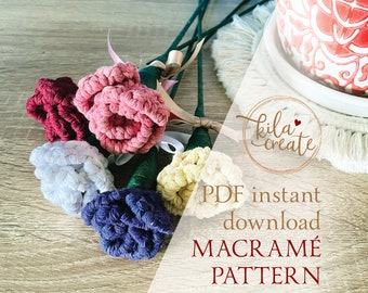 Macrame Long Stem Rose PDF Pattern Tutorial Instant Download Free Macrame Knot Guide | Valentine's Day Rose | Rose Flower Digital Pattern