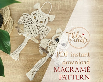 Macrame Owl Wall Hanging Tutoriel de modèle PDF Téléchargement instantané Guide de nœud en macramé gratuit | Oliver et Oliviana Boho Hiboux | Motif de hibou en macramé